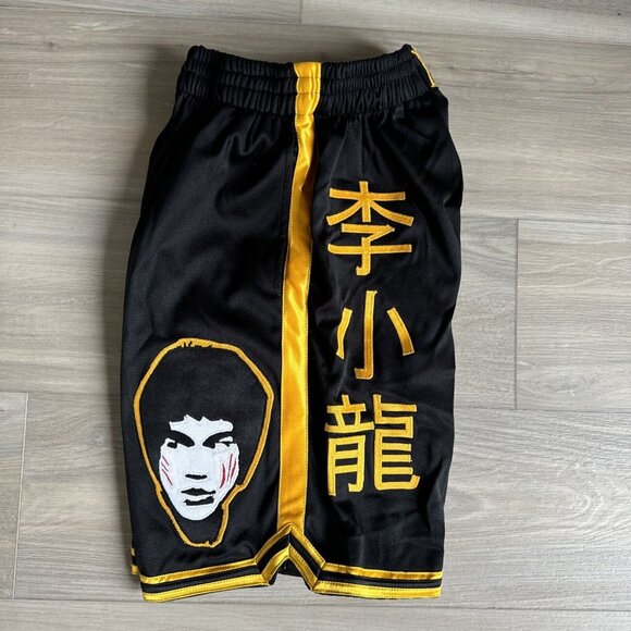 VINTAGE Mperial Sportswear‎ Bruce Lee Black & Yellow YOUTH Basketball Shorts L - Picture 4 of 10